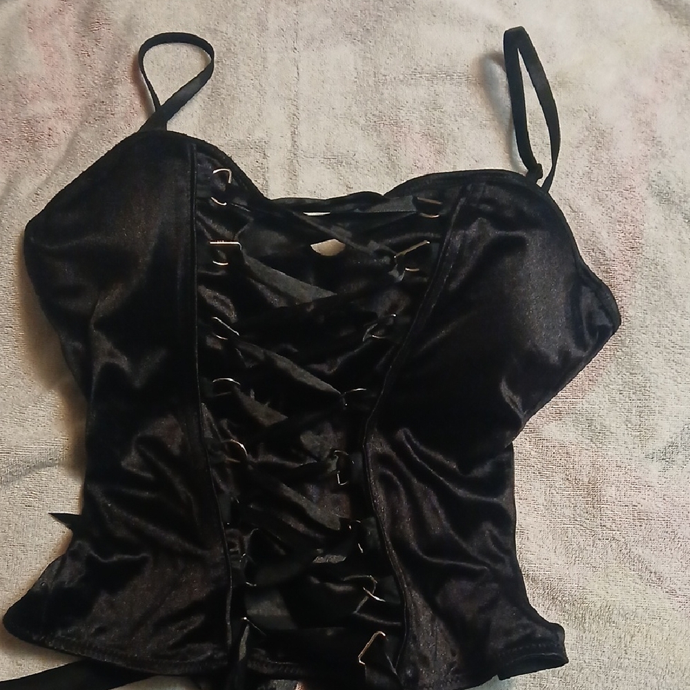 Spirit Black Satin Lace-Up Tank Top